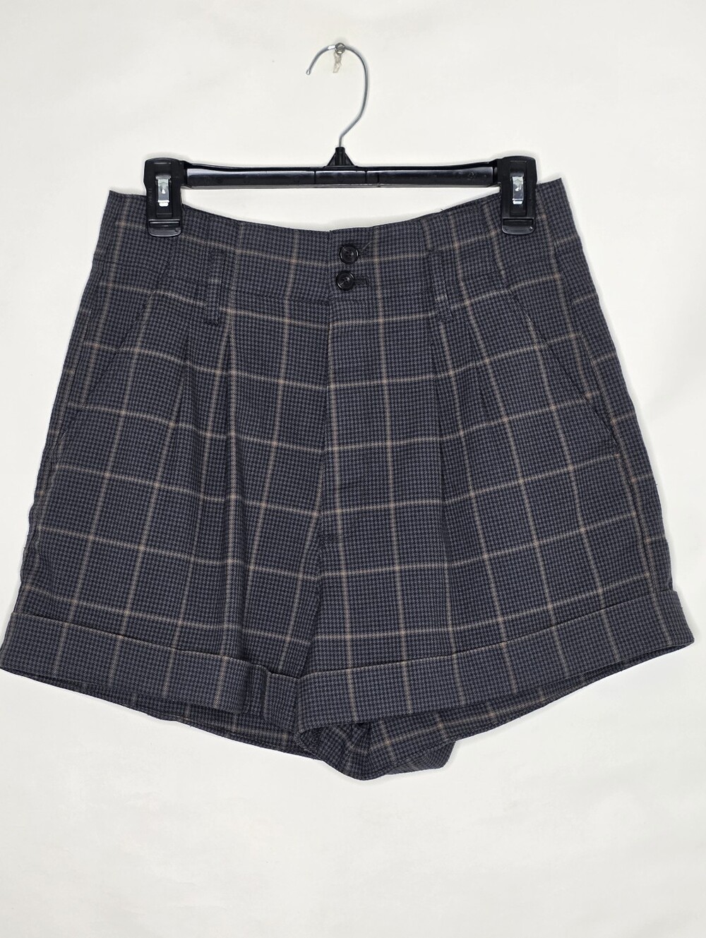 Abercrombie & Fitch Houndstooth Cuffed Shorts Size M Gray Pockets Preppy Twee
